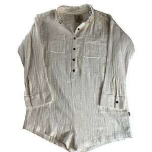 Rip Curl Linen Romper Womens Medium Cream Gauze Button Front Beachy Boho